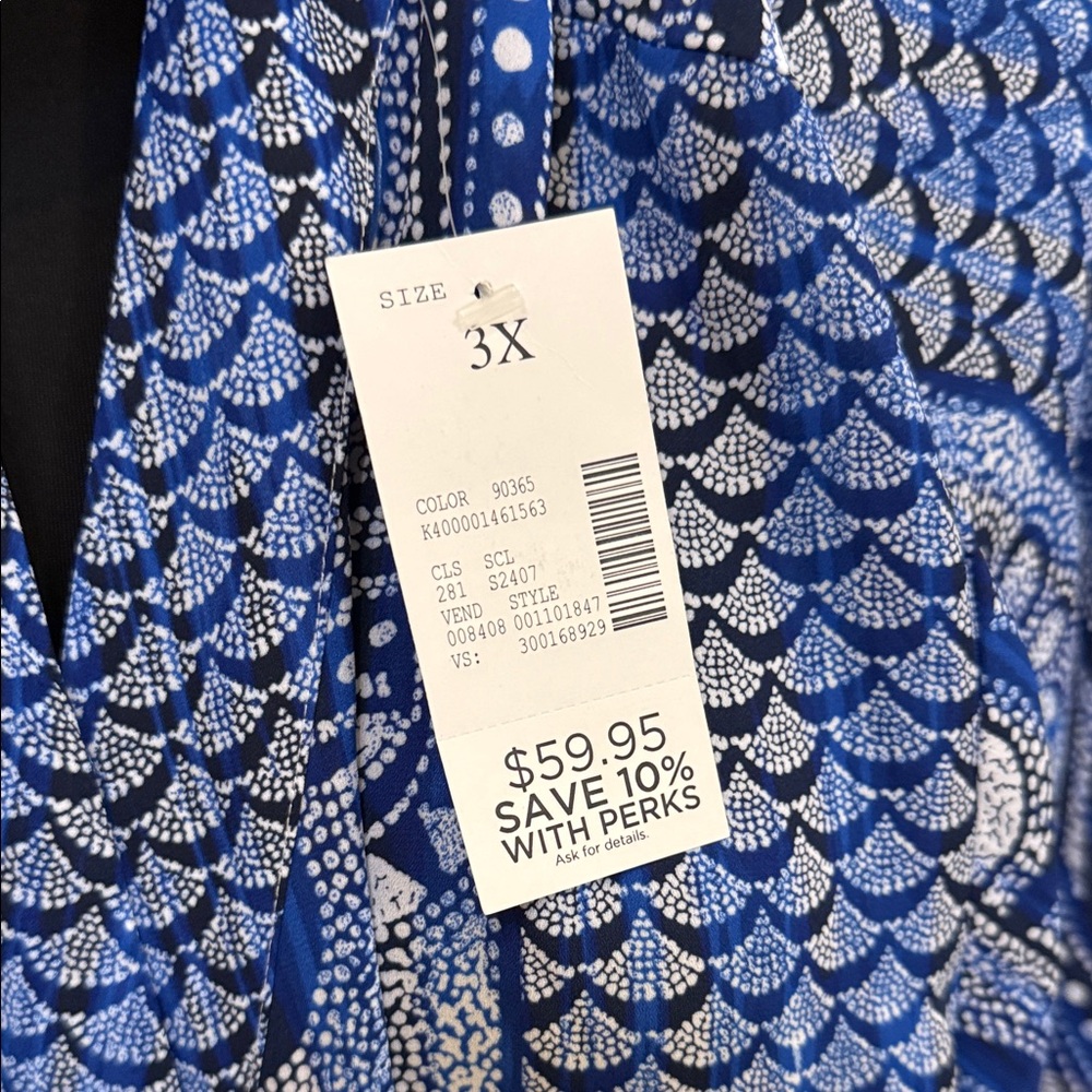 Catherines Navy and White Printed Open Kimono Duster - Picture 3 of 8